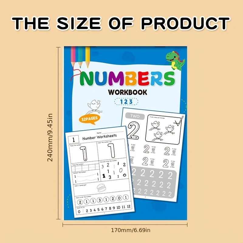 32 pagina's nummer kleuren oefenspeelgoedboek Leuk digitaal interactief zeven nummerspellen Tekenpen Controle oefentekenboek