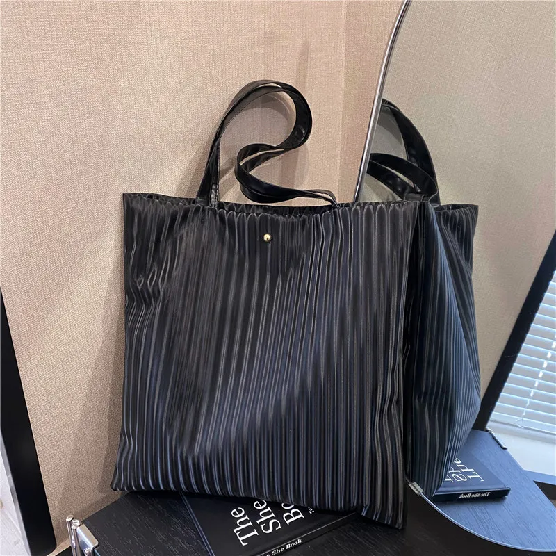 Women Bag PU Handbags for Female Shoulder Bag Large Capacity Tote Bas Solid Color Striped Travel Fashion Ladies Shopper Bag