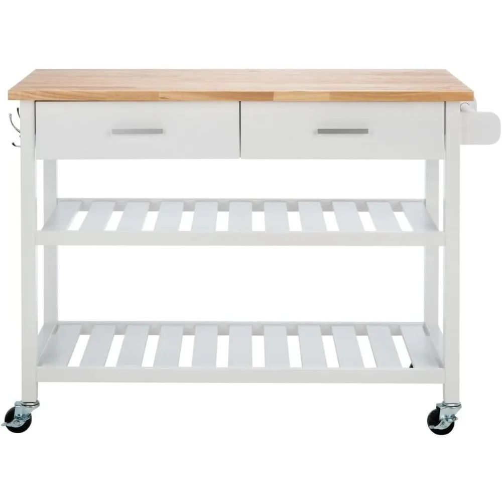 Home Collection Kiko White/Natural 2-Drawer 2-Shelf Trolley Kitchen Cart with Wheels