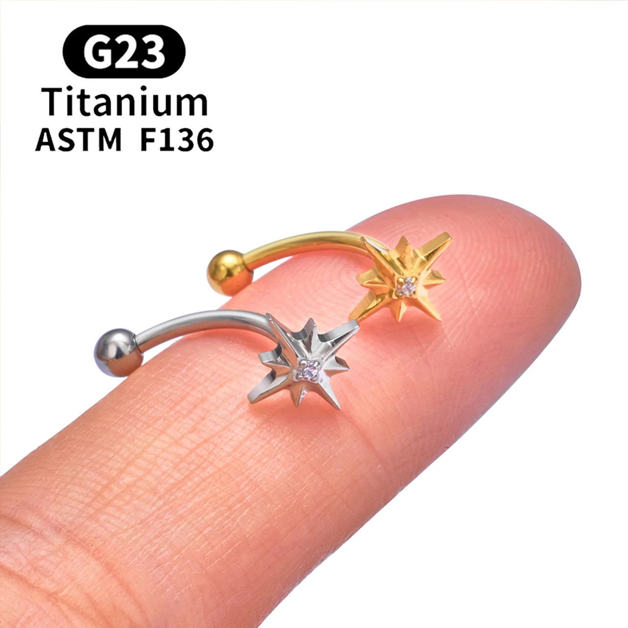 ASTM F136 Titan Hexagramm Rook Ohrring Gebogene Barbell Bauchnabelringe 16G CZ Innengewinde Augenbrauenring Körperschmuck – Detail 16