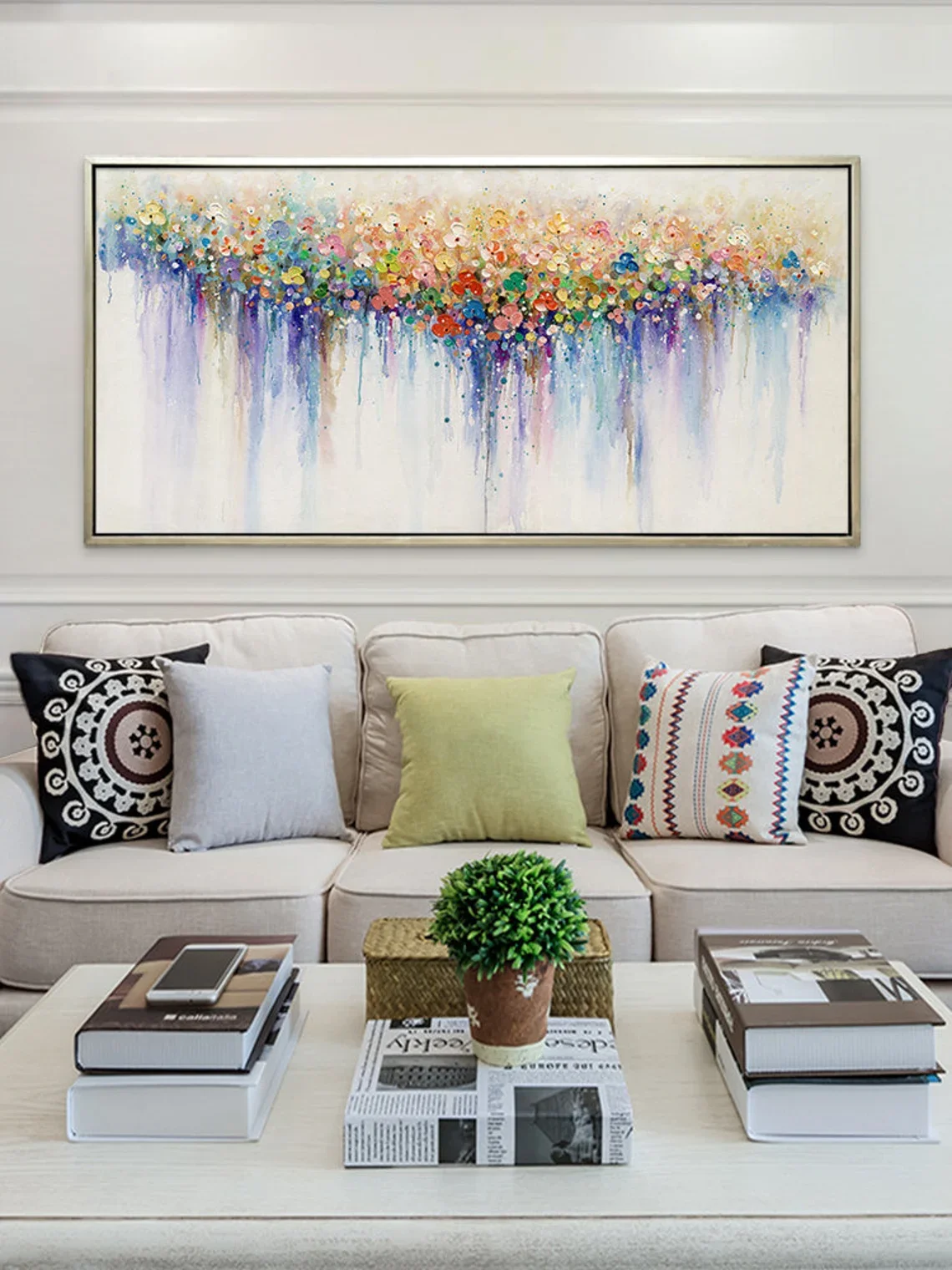 Colorful Flower Painting on Canvas, Original Boho Texture Wall Art, Eclectic Statement Decor view 4