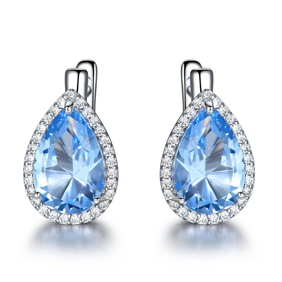 

Pear Genuine Blue Topaz 925 Sterling Silver Water Drop Hoop Earring for Women Colorful Gemstone Fine Jewelry Huggies Aretes