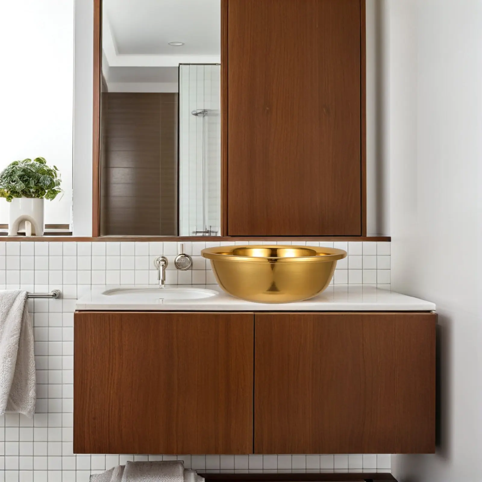 

Large Thick Stainless Steel Basin Flat Bottom Anti-Slip Vegetable Fruit Washing Bowl Mixing Kitchen Accessory Household Use