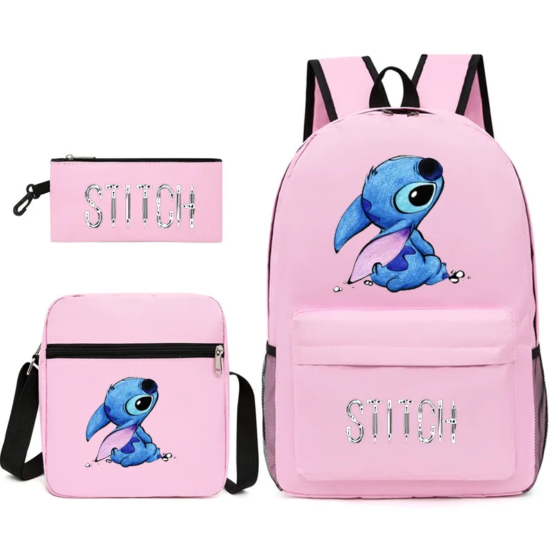 Disney Stitch Backpack 2024 New 3PCS Student Schoolbag Three-Piece Set Bag Tide High-Capacity Bags Anime Stitch Teenager Bags