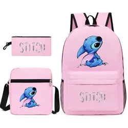 Disney Stitch plecak 2024 nowy 3 szt. Tornister studencki trzyczęściowy zestaw torba fala torby o dużej pojemności Anime Stitch torby młodzieżowe