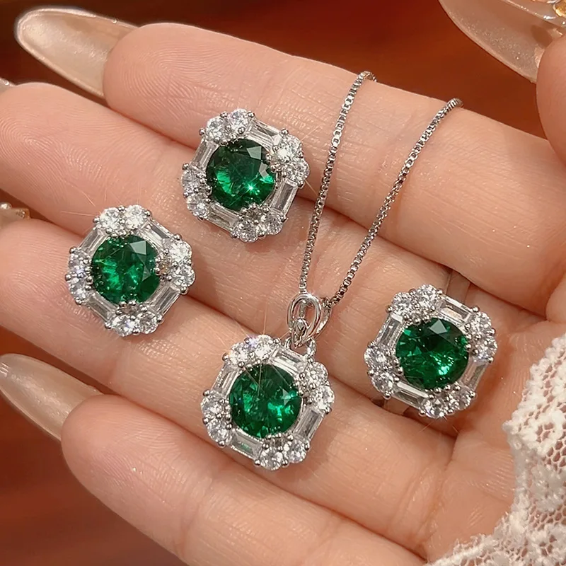 

Jewelry Set Earrings Necklace Ring Colorful Green Fashion Light Luxury Retro Women's Hair Accessories