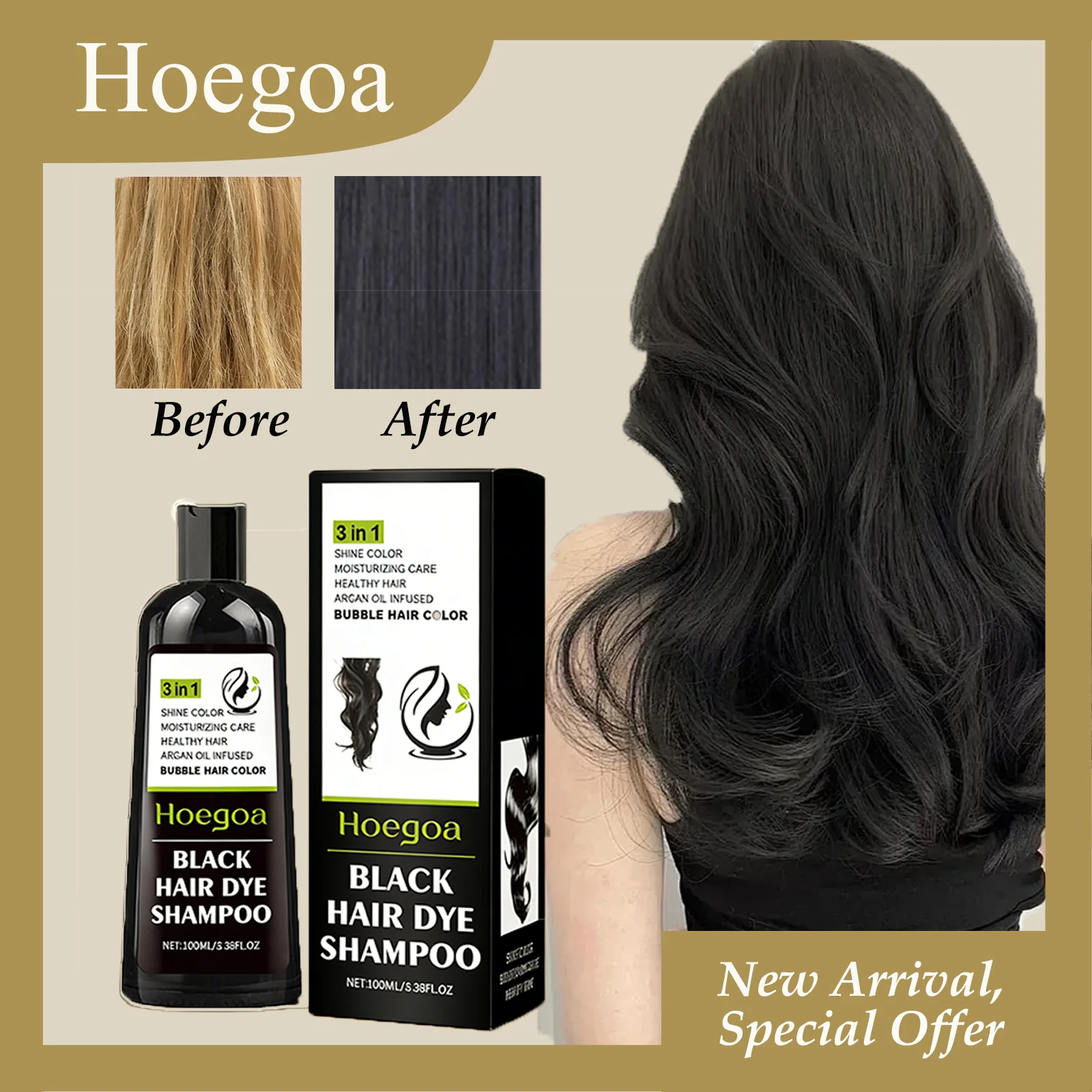 HOEGOA 100mL Black Hair Dye Shampoo Contains Various Plant Formulas Effectively Covers White Hair Moisturizing Bubble Hair Dye