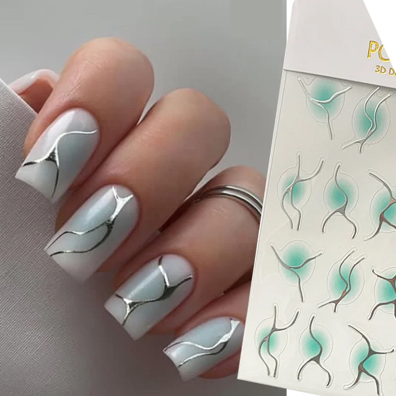 Neue Farbverlauf Französisch Aufkleber mit unregelmäßigen Linien Nail Art rsimple gestreifte Nägel mit 3D-Kleber DIY Nagel dekoration