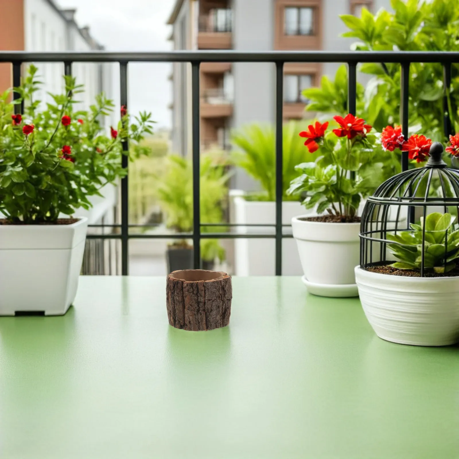 2Pcs Wooden Planter Flower Pots Natural Rustic Bark Centerpiece Vases Farmhouse Wedding Window Table Decor 3.9 Inch Inner Size