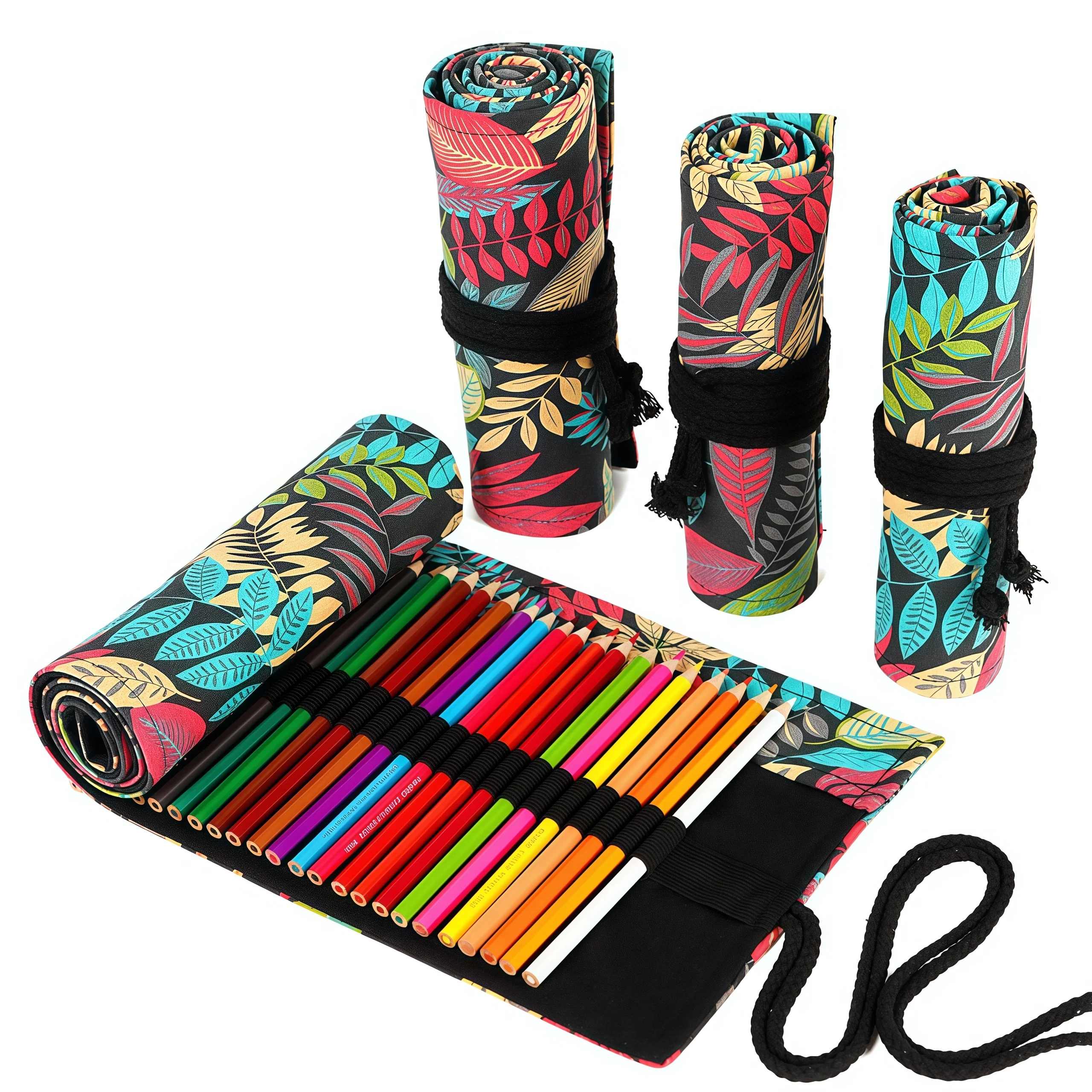 12/24/36/48/72-Slot Colored Fabric Pencil Case, Stationery & Cosmetics Storage Pouch, Pencil Roll, School Supplies
