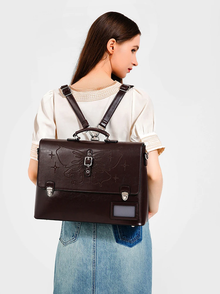 Women's Genuine Leather Briefcase Backpack Satchel Luxury Fashion Vintage Office Business OL High Quality Shoulder Laptop Bag