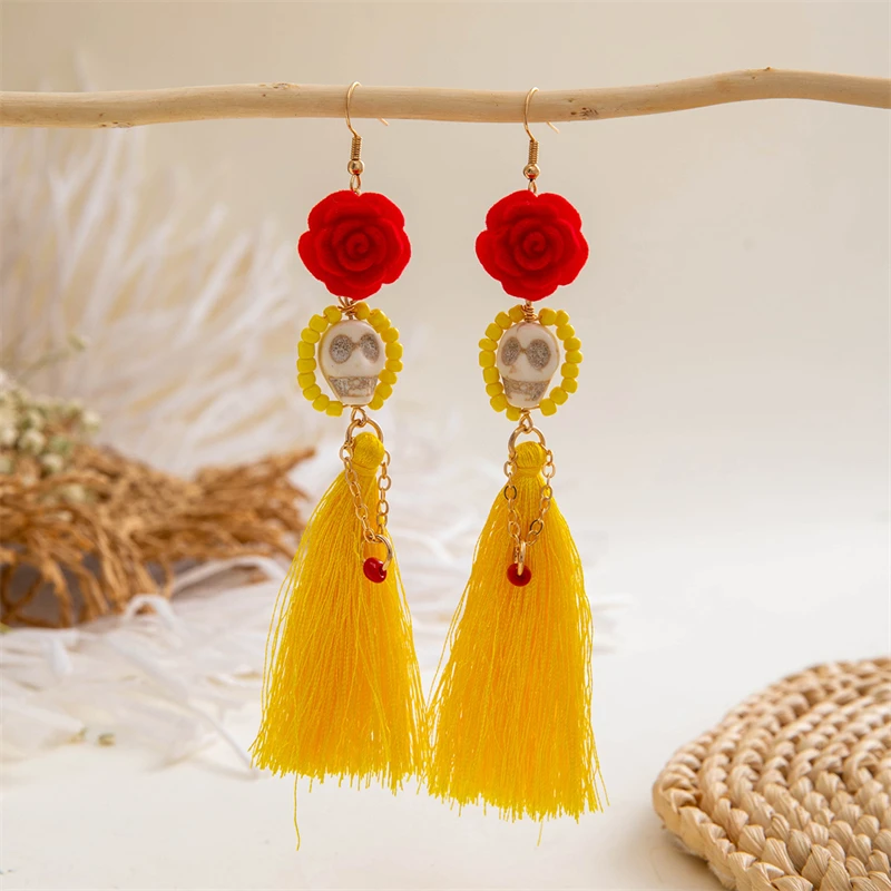 

Halloween Funny Skull Colorful Ball Tassel Earrings for Women Cartoon Heart Flower Hat Pumpkin Doll Earring Party Jewelry Gift