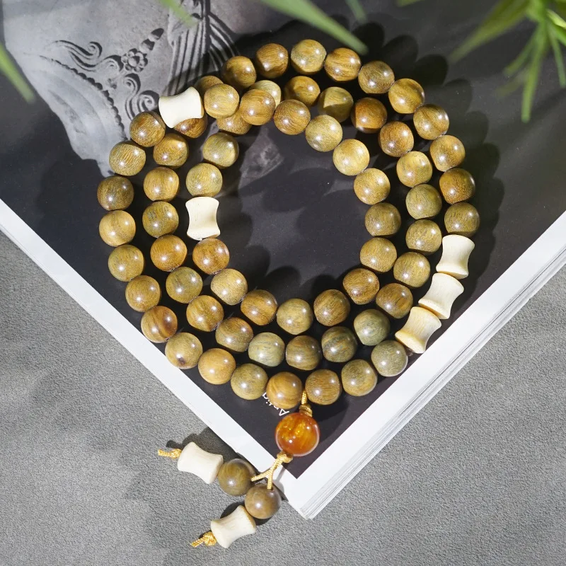 

Браслет из натурального зеленого сандалового дерева с тремя петлями, сделай сам, с бамбуковым шарниром, аксессуар, ручной культурный фестиваль, подарок