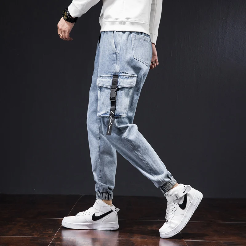 

Men's M-8XL Cargo Jeans Pants Men Nice Pop Fashion Casual Harem Joggers Trousers Men Multiple Pockets Denim Jeans Men,K2093