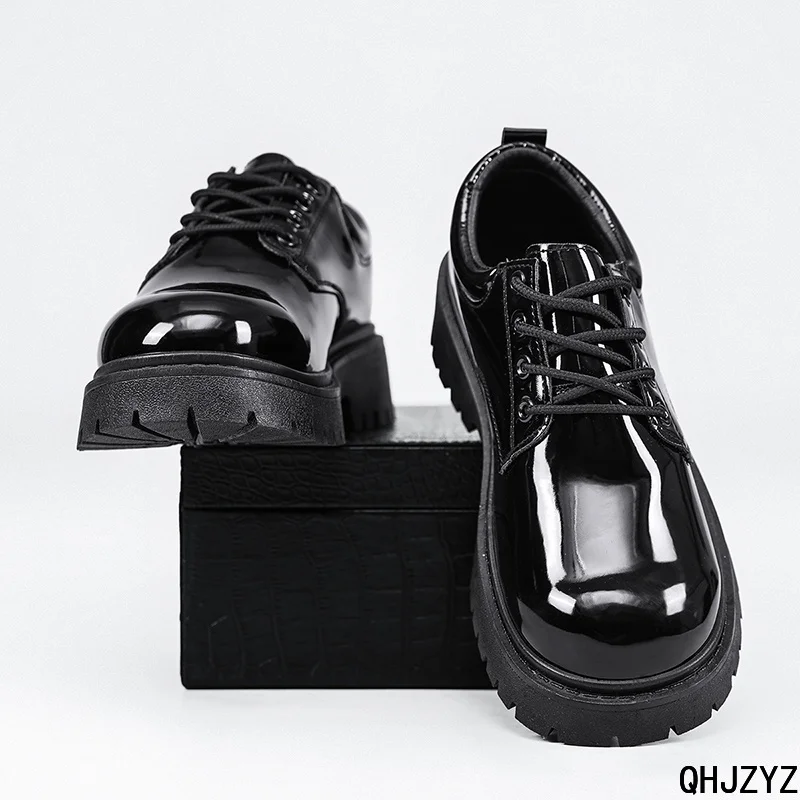 Patent Leather  Party Wedding Formal Dress Footwear Black Men's Casual Platform Lace Up Business Office Work Shoes