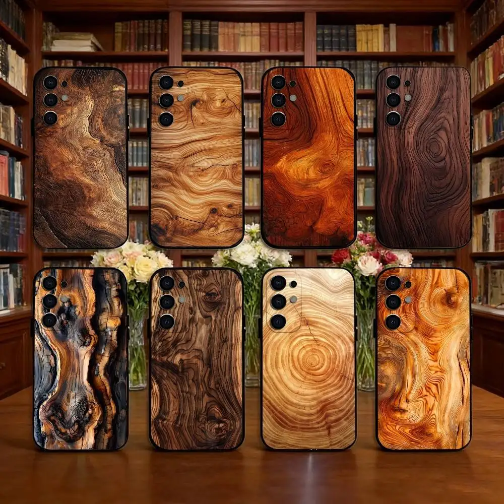 

N-Natural wood Phone Case Black Silicone Soft For Samsung S25,S24,S21,S22,S23,S30,Ultra,S20,Plus,Fe,Lite