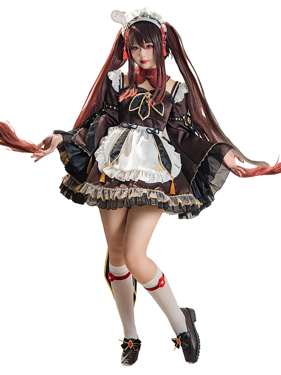 

Game Genshin Impact HuTao Cosplay Hu Tao Costume Halloween Maid Costume Christmas Outfit Dress Cosplay Role Play