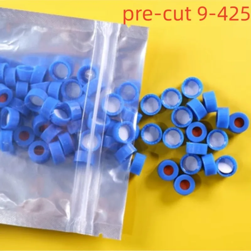 100pcs 9mm 레드 화이트 실리콘 (1mm) 두꺼운 파란색 나사 뚜껑 septa 일반 2ml agilent/waters 나사 크로마토 그래피 유리 병