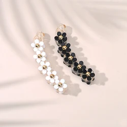 2pcs Classic black and white five petal flower tied ponytail hair clip, banana clip, vertical clip hair accessory hair clip