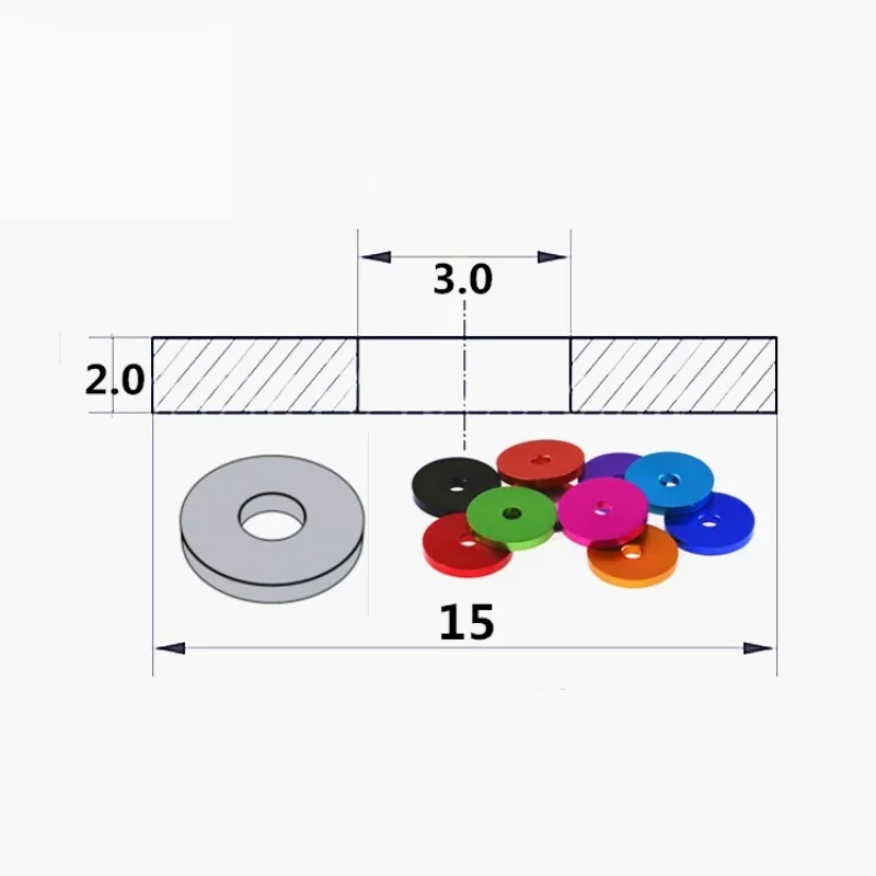Aluminum Flat Washer Anodized Colorful Gasket M3x15x2mm Thin Metal Spacer for RC Drone Motorcycle Bike Hardware Accessories