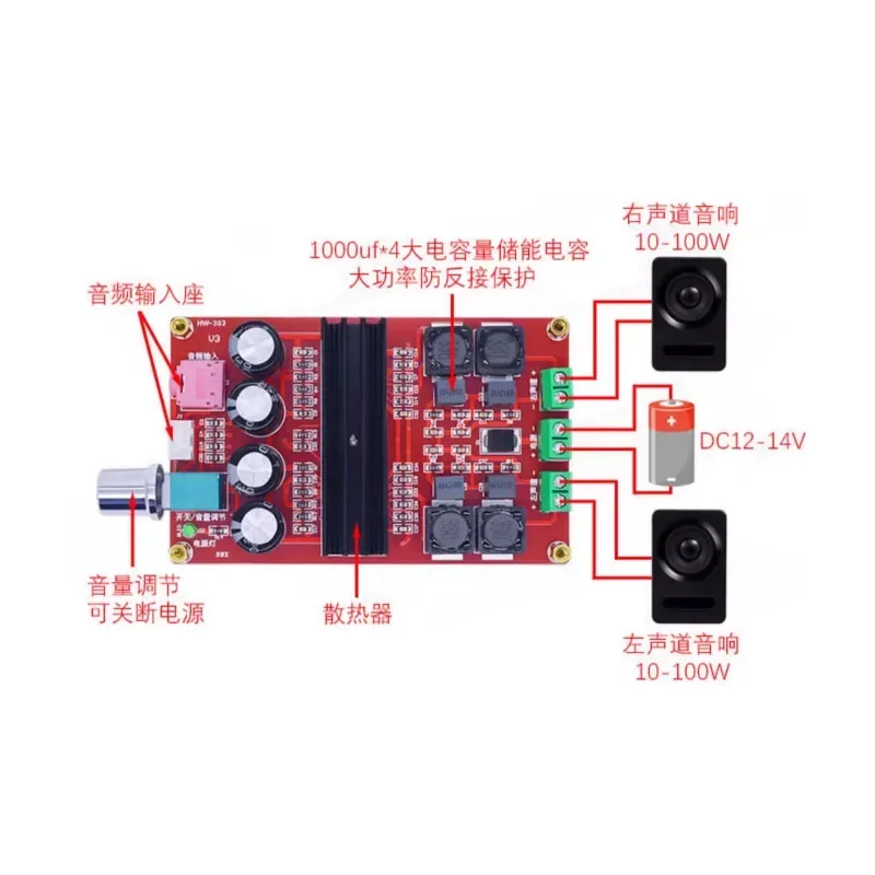 2x100W XH-M190 TPA3116 D2 Dual Channel Digital Audio Amplifier Board forArduino TPA3116D2 Two Channel Module 100W+100W 12-24V