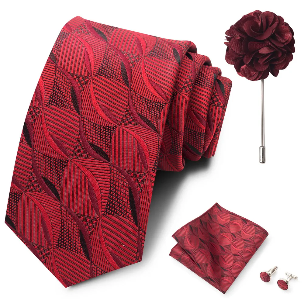 Großhandel Mode 8 cm Krawatte Taschentuch Manschettenknopf Pin Set Männer Krawatte Lila Paisley Anzug Zubehör Fit Hochzeit Geburtstag Geschenk – Detail 15