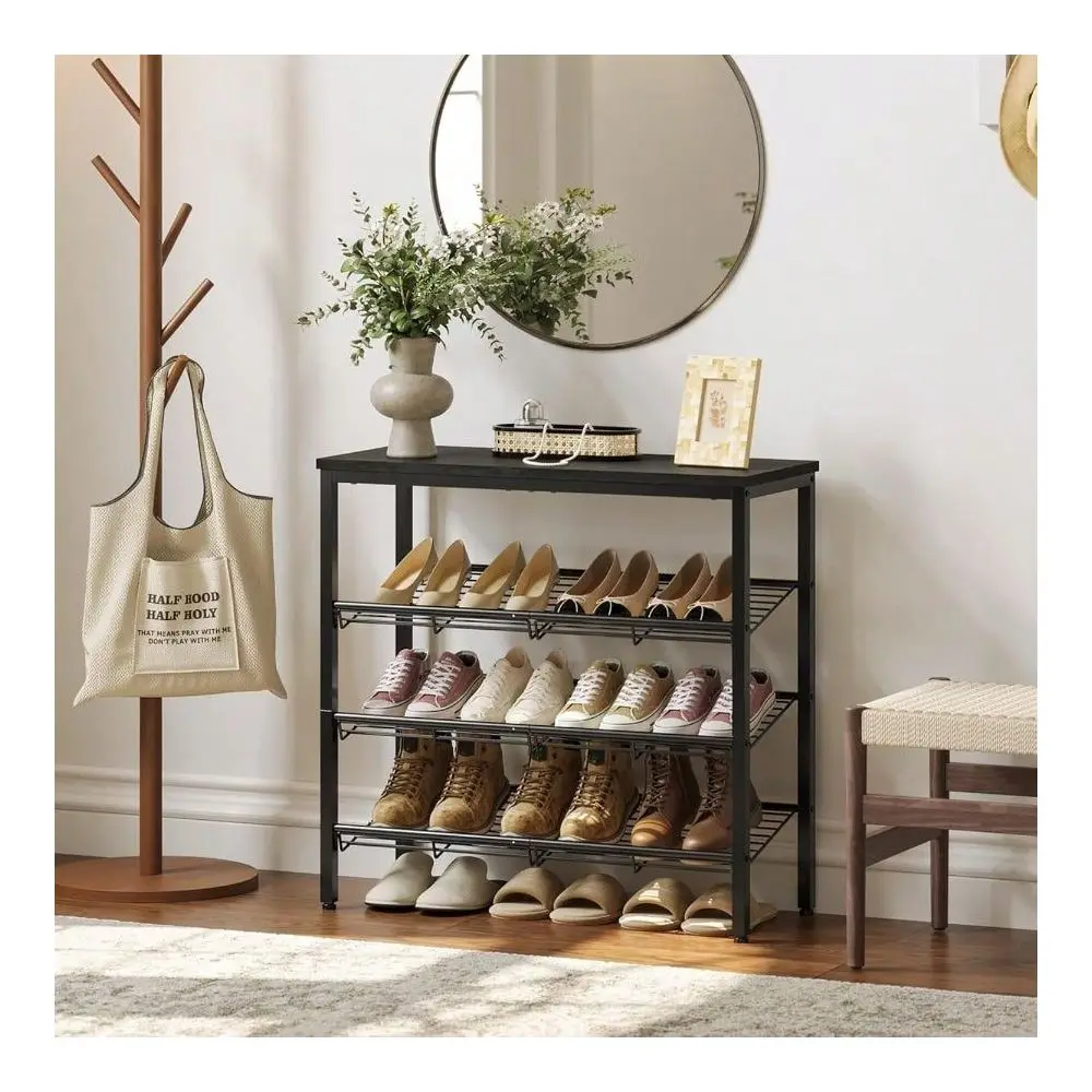 Rack Closet, 4 Tier Shoe Organizer Entryway, Shoe Shelf With Storage Shelves And Spacious Top, Holds 16 Of Shoes, Black