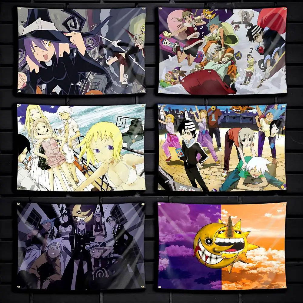S-Soul Eater M-Maka X Kid Flag Tapestry Banner for Bedroom Living Room Outdoor Camping Custom Supported