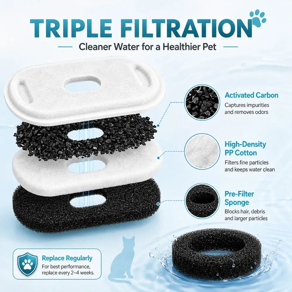 Activated Carbon Sponge Replacement Filter for Stainless Steel Pet Water Fountain Accessory for Household Cats and Dogs view 5