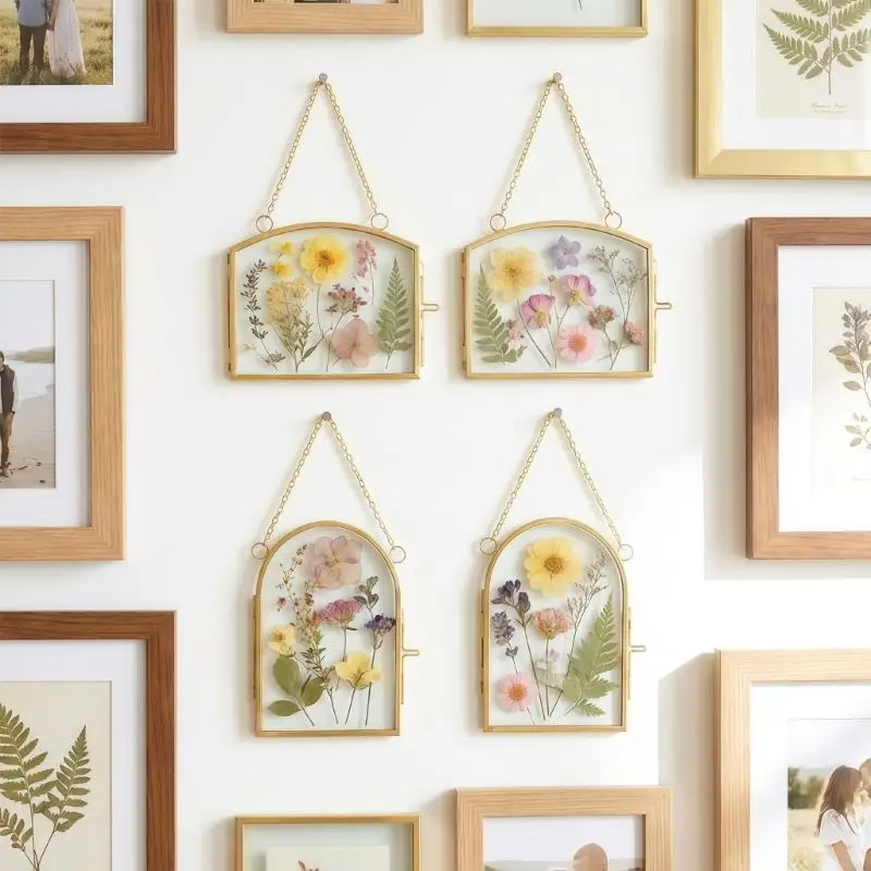 2er-Pack Doppelglasrahmen mit Metallkette für getrocknete Blumen, Pflanzen und Kunstwerke zum Aufhängen an der Wand, B03E – Detail 7