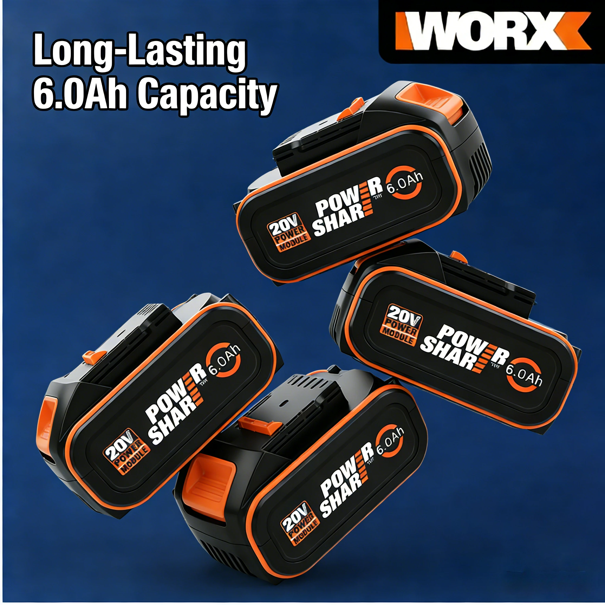 

100% original Worx 20V lithium ion rechargeable battery, compatible with Worx 20V series wireless power tools.