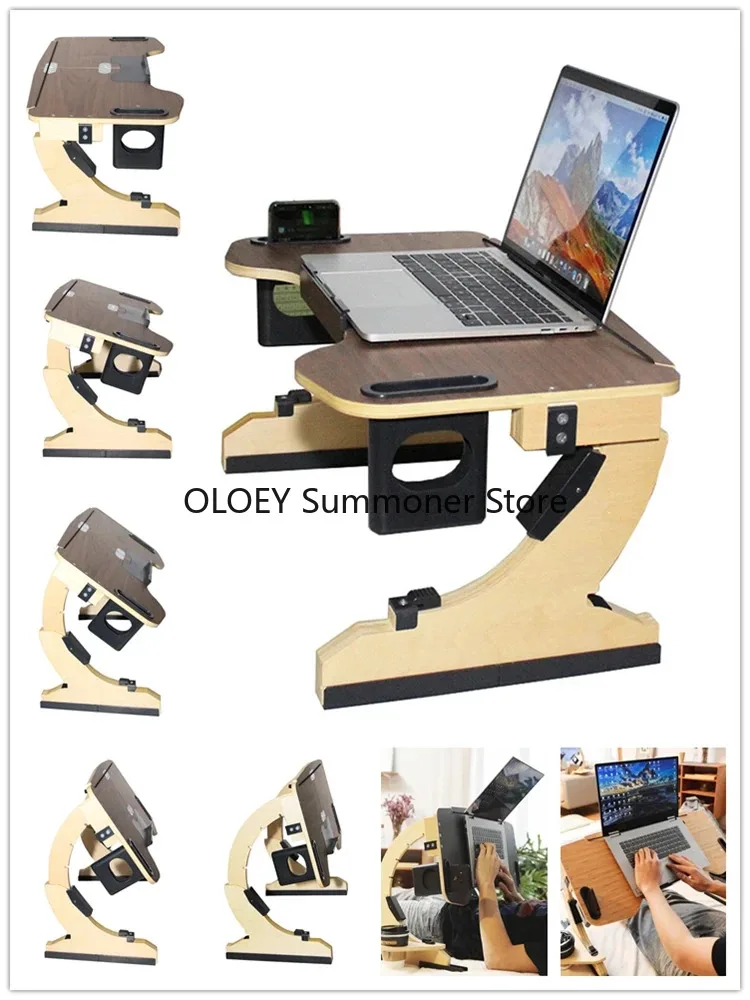 Ajustável preguiçoso deitado Computer Desk, madeira dobrável Laptop Desk, Multi ângulos, sofá-cama mesa, mobiliário útil