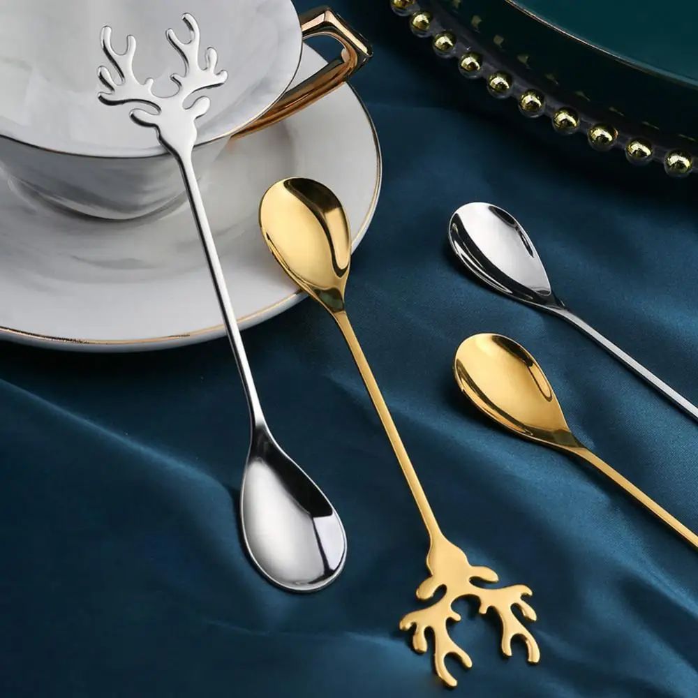 Stainless Steel Coffee Spoon Christmas Gift Teaspoon Dessert Snack Scoop Ice Cream Dessert Mini Spoons Tableware Kitchen Tools