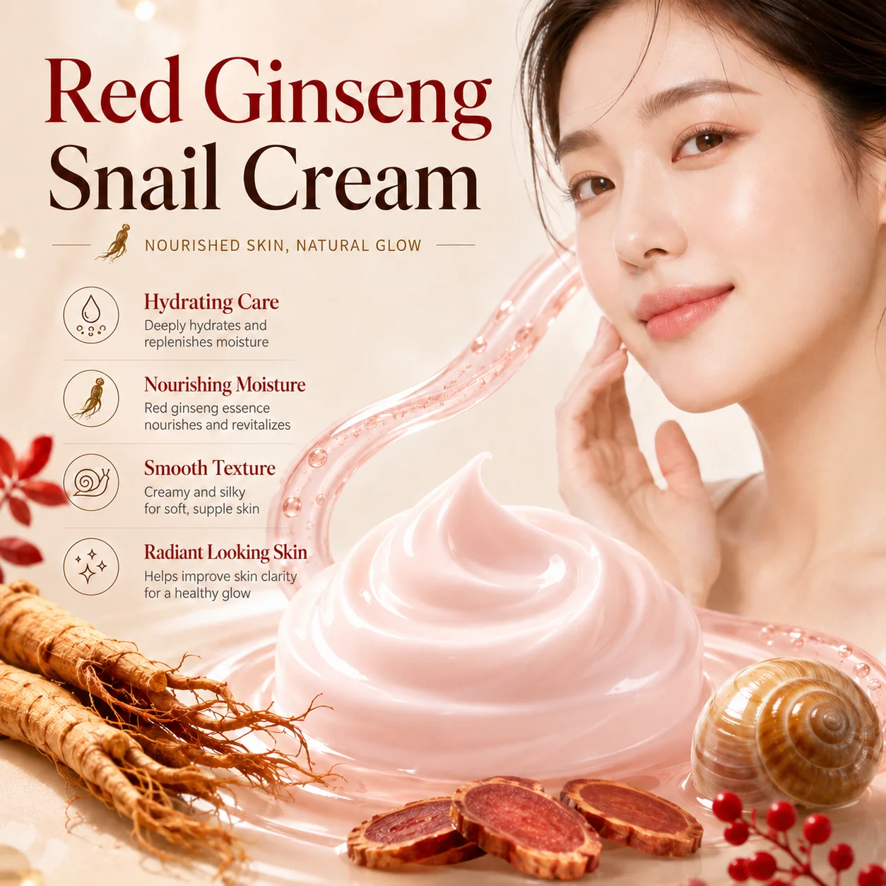 Korea Skin Care Red Ginseng Snail Cream Hydrating Essence Brightening Skin Clear Acne Fade Blemish Daily Skin Care