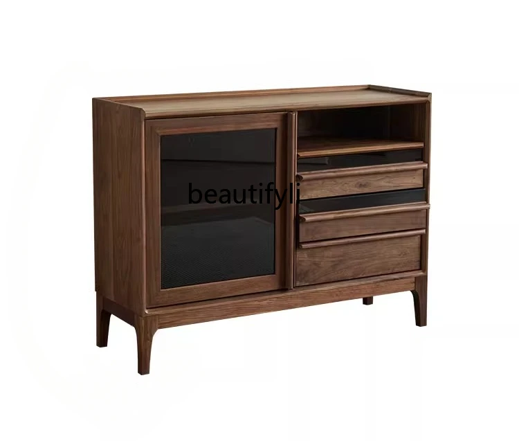 

North America Black Walnut Solid Wood Sideboard Modern Minimalist Restaurant Multi-Functional Storage Organizer Home Tea Cabinet