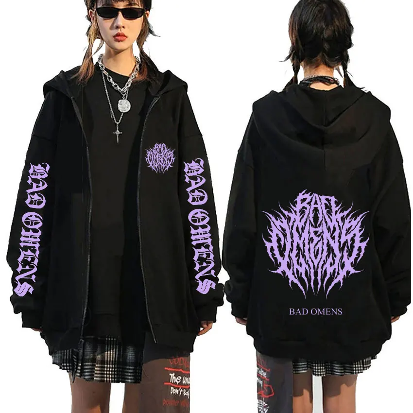 Bad Omens Do You Feel Love Tour 2026 Zipper Hoodie Men Women Retro Rock Metal Gothic Zip Up Jacket Men's Long Sleeve Streetwear