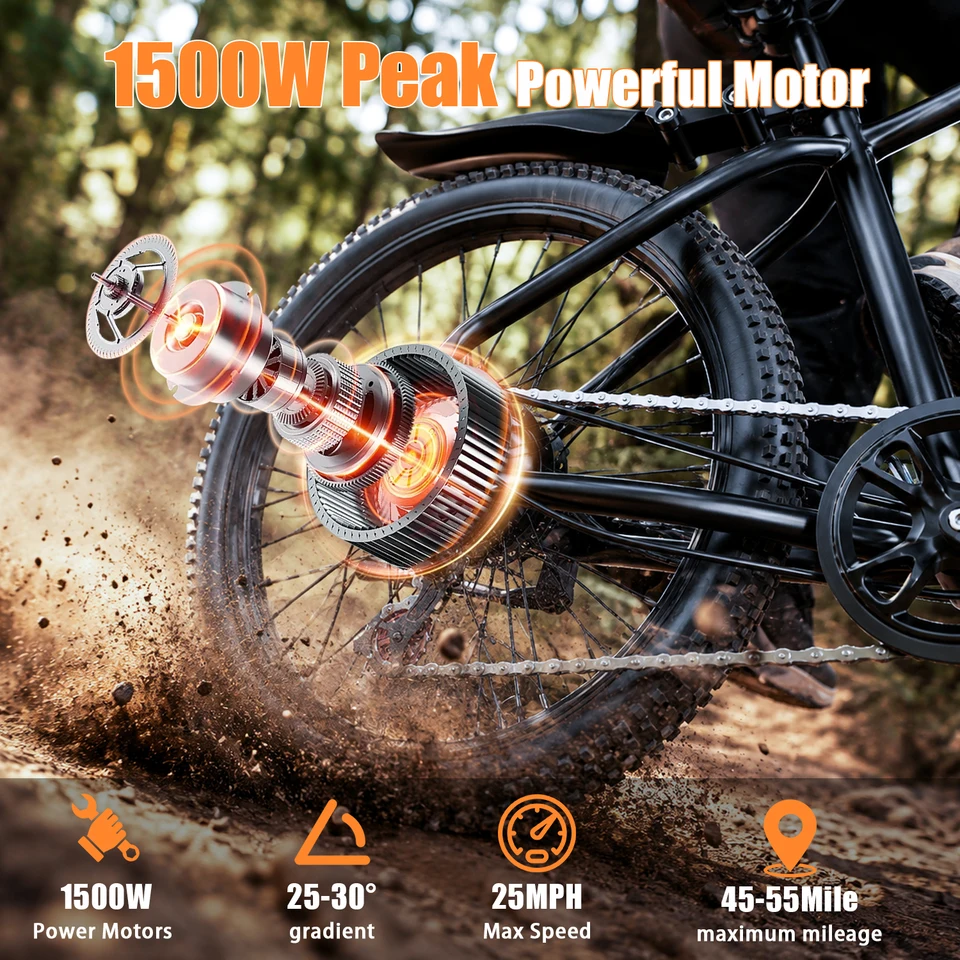ASKGO Electric Bike for Adults, 1500W Peak Motor, 26" Tires All-Terrain Electric Mountain Bike with 48V 10.4Ah Removable Battery, Up to 55 Miles Long Range, 7-Speed Gearshift for Commute, UL2849 Certified image 7
