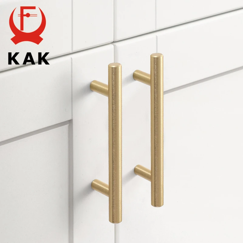 KAK 20pcs Brushed Gold Kitchen Handle Stainless Steel T Bar Door Pull 76mm 96mm Cabinet Knobs and Handles Black Furniture Handle