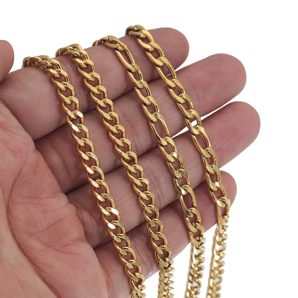 1M Width 3 5 7mm Stainless Steel Plated Gold Curb Flat Chain Roll NK 1:3 Cuban Chains for DIY Necklace Jewelry Making Supplies