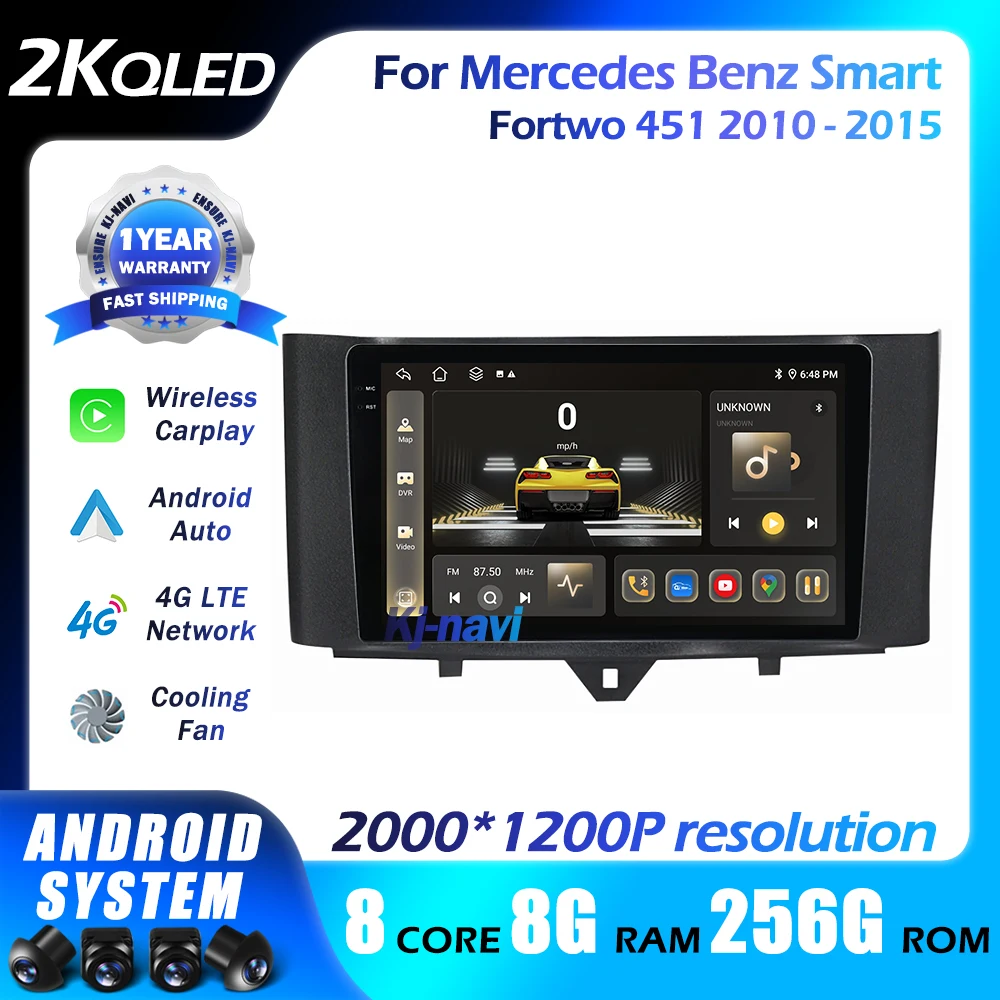 

Android 14 автомобильный стерео Raido для Mercedes Benz Smart Fortwo 451 2010 - 2015 DSP мультимедийный видеоплеер CarPlay Авторадио GPS 4G