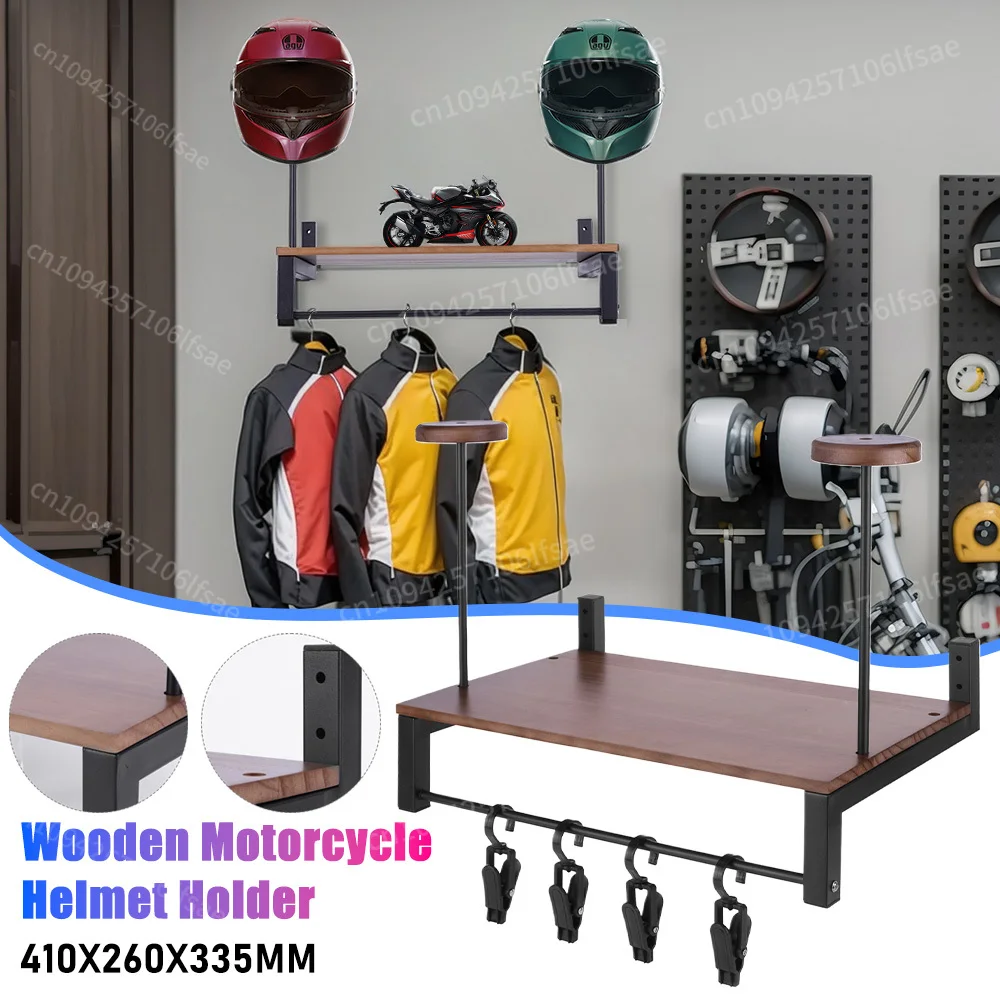 

Wooden Display Rack For Motorcycle Accesory Wall Mount Helmet Hanger With 5 Hooks Motorcycle Gear Organizer Shelf Moto Equipment
