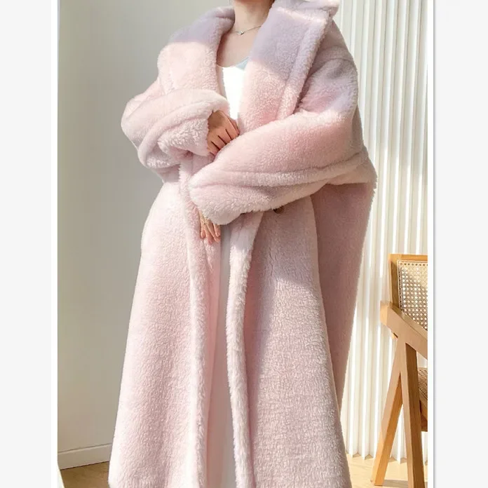 Lamb wool coat women\'s winter warm teddy bear coat long loose cotton thickened lazy fur coat trendy