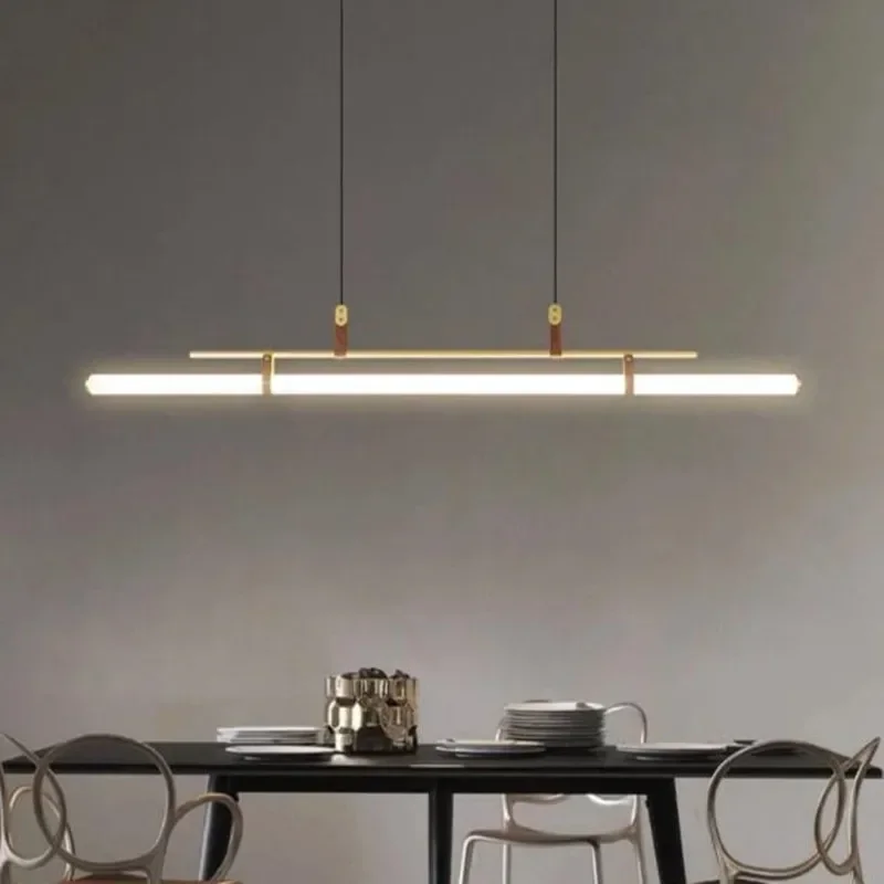 Modern Long Tube Chandeliers Pendant Lamp for Kitchen Table Dining Room Office Cafe Black Gold Leather Pendant Lights