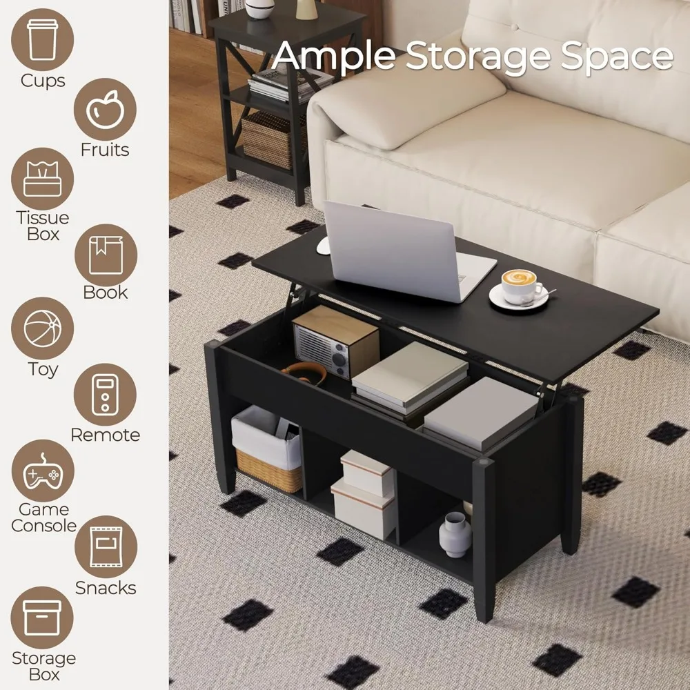 Coffee Table, Lift Top Coffee Table w/Hidden Storage Compartment & Lower 3 Cube Open Shelves, Lift Tabletop Center Tables for L