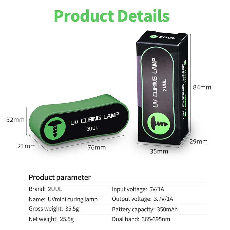 2UUL SC08 Mini Uv Curing Lamp Fastly and Efficiently Curing With High Power Built-in Battery Wireless Use for Shadowless Glue