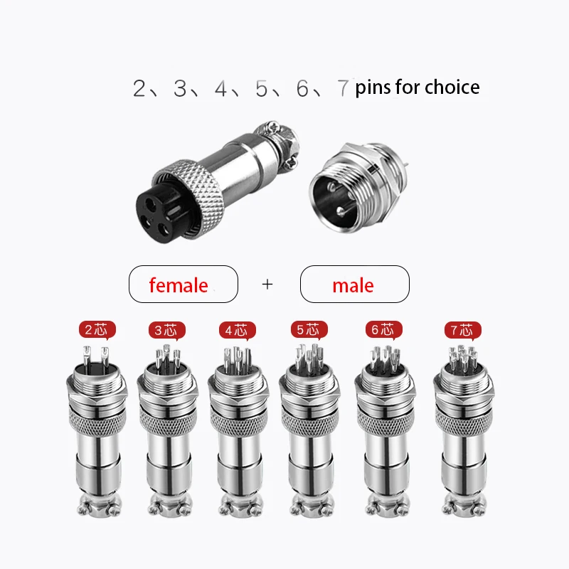 1 Set GX12 Nut Type Male & Female Electric Wire Panel Connector 2/3/4/5/6/7 Pin 12mm Circular Power Aviation Socket & Plug NEW