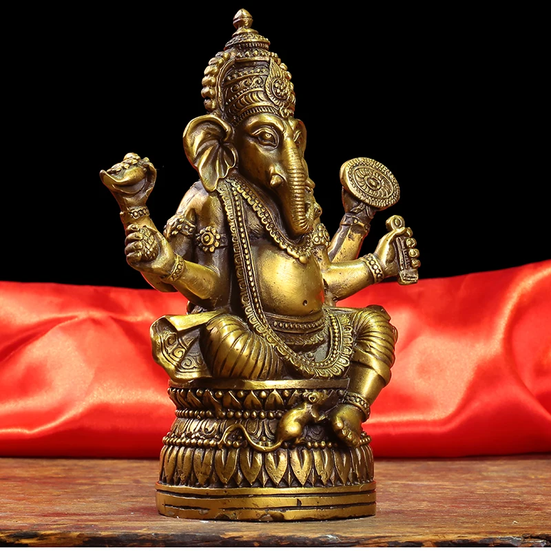 Southeast Asia HOME Company SHOP Talisman Money Drawing Thailand Elephant GANESH Mammon God of wealth FENG SHUI BRASS statue