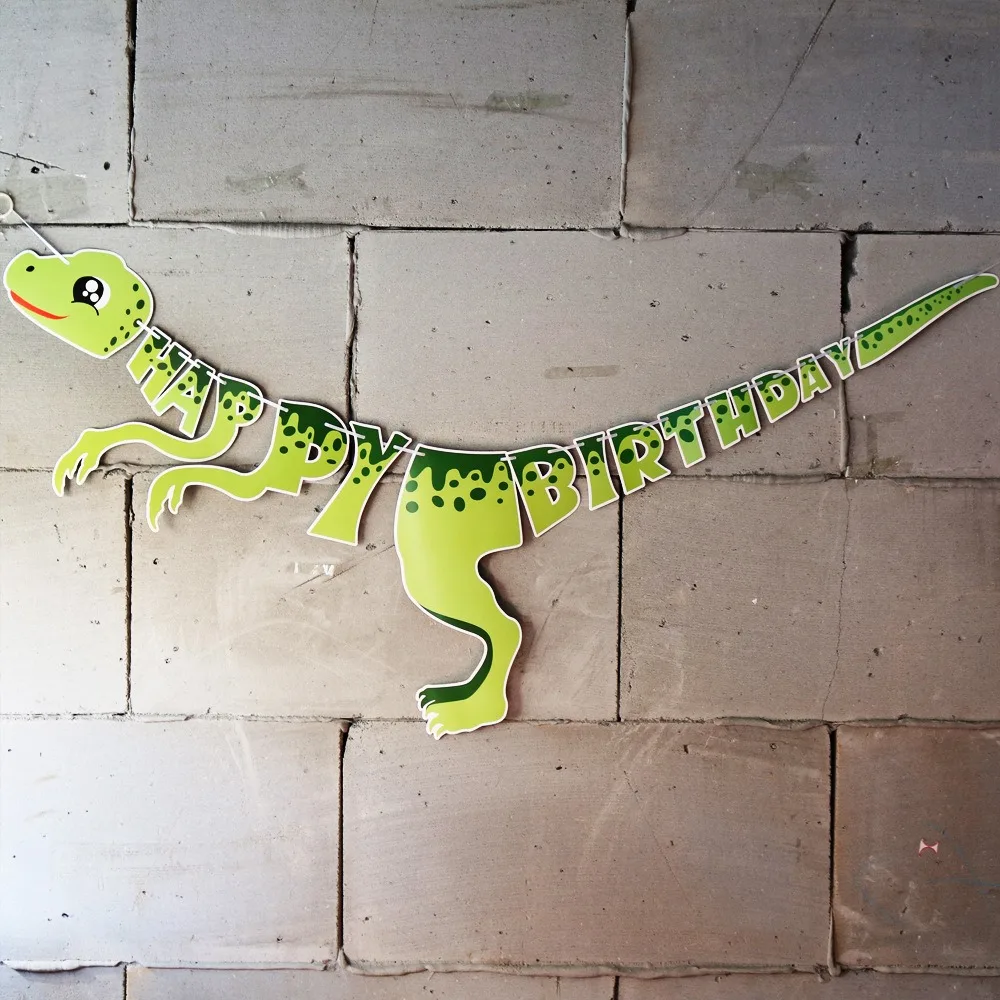 Cartoon Dinosaurier Happy Birthday Banner Dschungel Safari Dino Thema Happy Roar Kinder Jungen Mädchen Geburtstagsparty Girlanden Deko – Detail 3