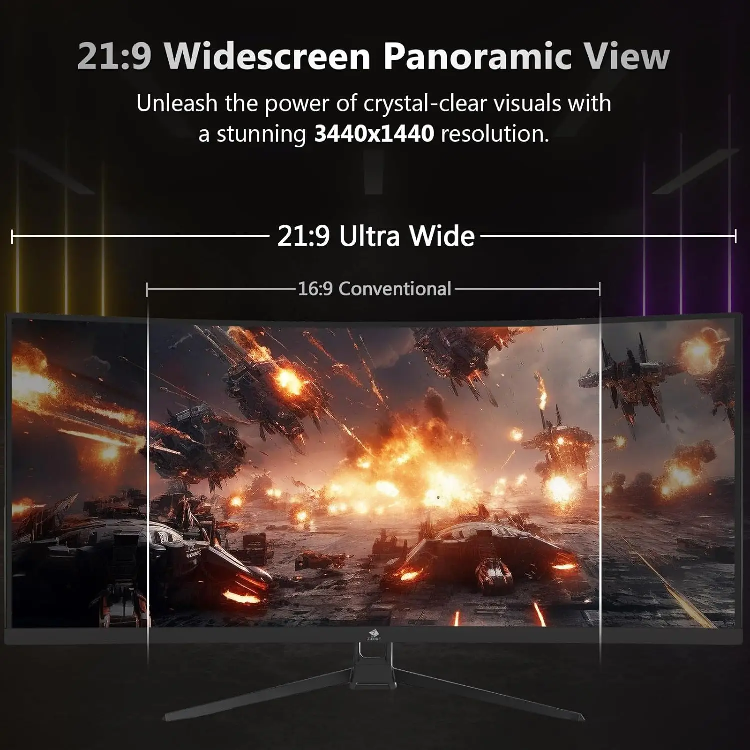 شاشة ألعاب منحنية Ultrawide 2K مقاس 34 بوصة مع معدل تحديث 165 هرتز، نسبة الارتفاع 21:9، 1 مللي ثانية MPRT، دقة 3440 × 1440، انحناء 1500R