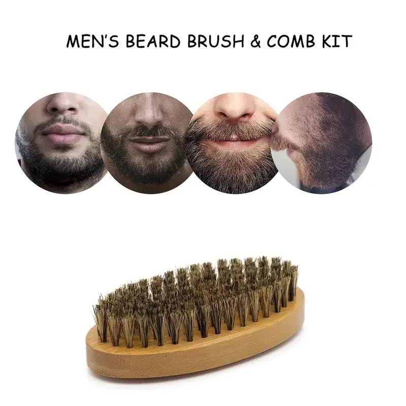 مجموعة فرشاة الحلاقة للرجال شعيرات الخنزير المحمولة الحلاق فرشاة اللحية الطبيعية مقص مشط لتنظيف الوجه أداة تصفيف الهدايا